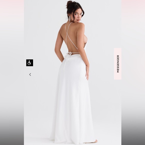 House of CB Zanab Thigh High Slit Open Back Satin Maxi Dress Ivory Cream 🤍 - Picture 9 of 16